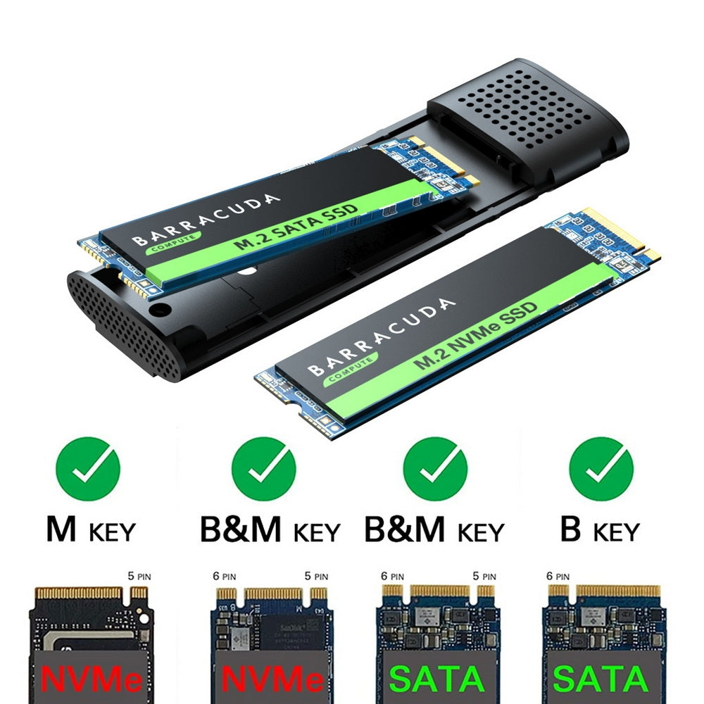 Simplecom SE516 Tool-Free Aluminium USB-C Enclosure for NVMe/SATA M.2 SSDs - 10Gbps Transfer Speed