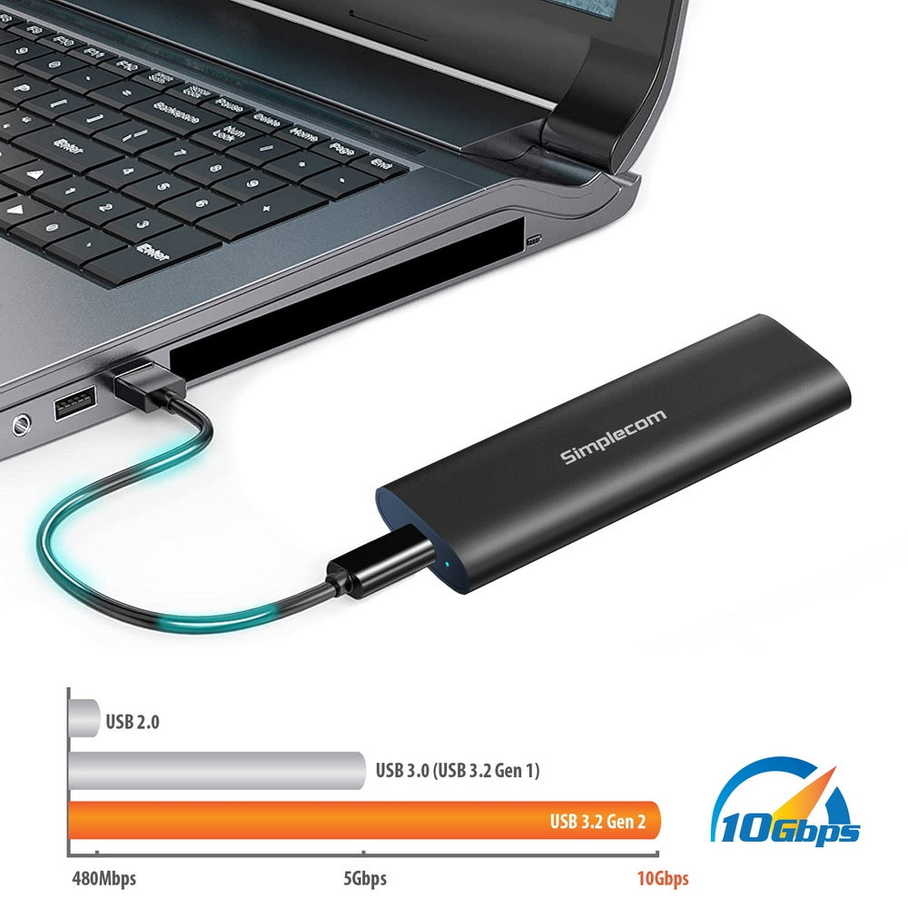 Simplecom SE516 Tool-Free Aluminium USB-C Enclosure for NVMe/SATA M.2 SSDs - 10Gbps Transfer Speed