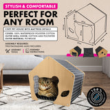 Cozy Cat Silhouette Pet House with Waterproof Mattress - 47cm x 47cm x 50cm - Side View
