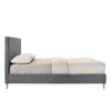 Modern Contemporary Upholstered Fabric Platform Bed Base Frame King Light Grey