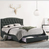 French Provincial Modern Fabric Platform Bed Base Frame with Storage Drawers Queen Charcoal