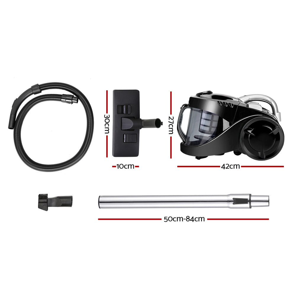 Devanti 2200W Bagless Cyclonic Vacuum Cleaner for Home, Office, and Car - Black