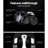 Devanti 2200W Bagless Cyclonic Vacuum Cleaner for Home, Office, and Car - Black - 45-Degree Angle