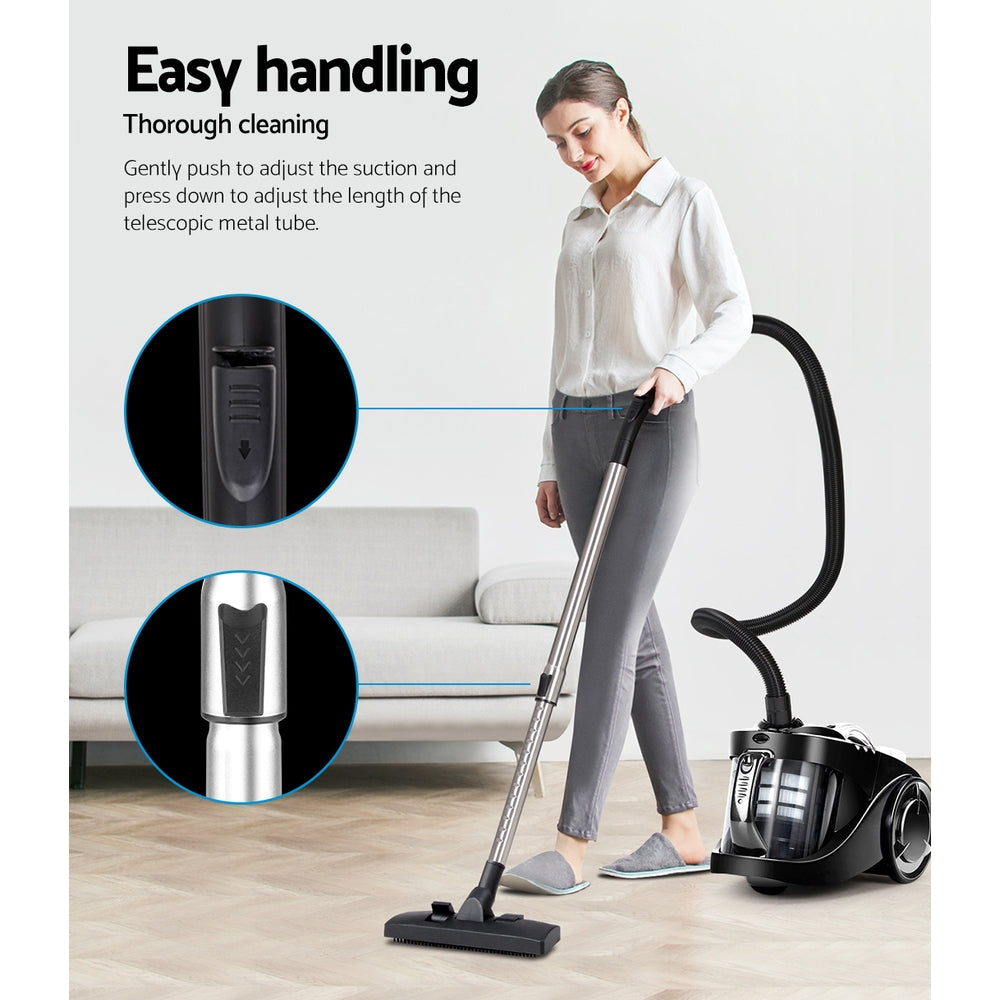 Devanti 2200W Bagless Cyclonic Vacuum Cleaner for Home, Office, and Car - Black