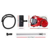 Devanti 2200W Cyclonic Bagless Vacuum Cleaner with HEPA Filter for Home and Office - Red - Top-Down View