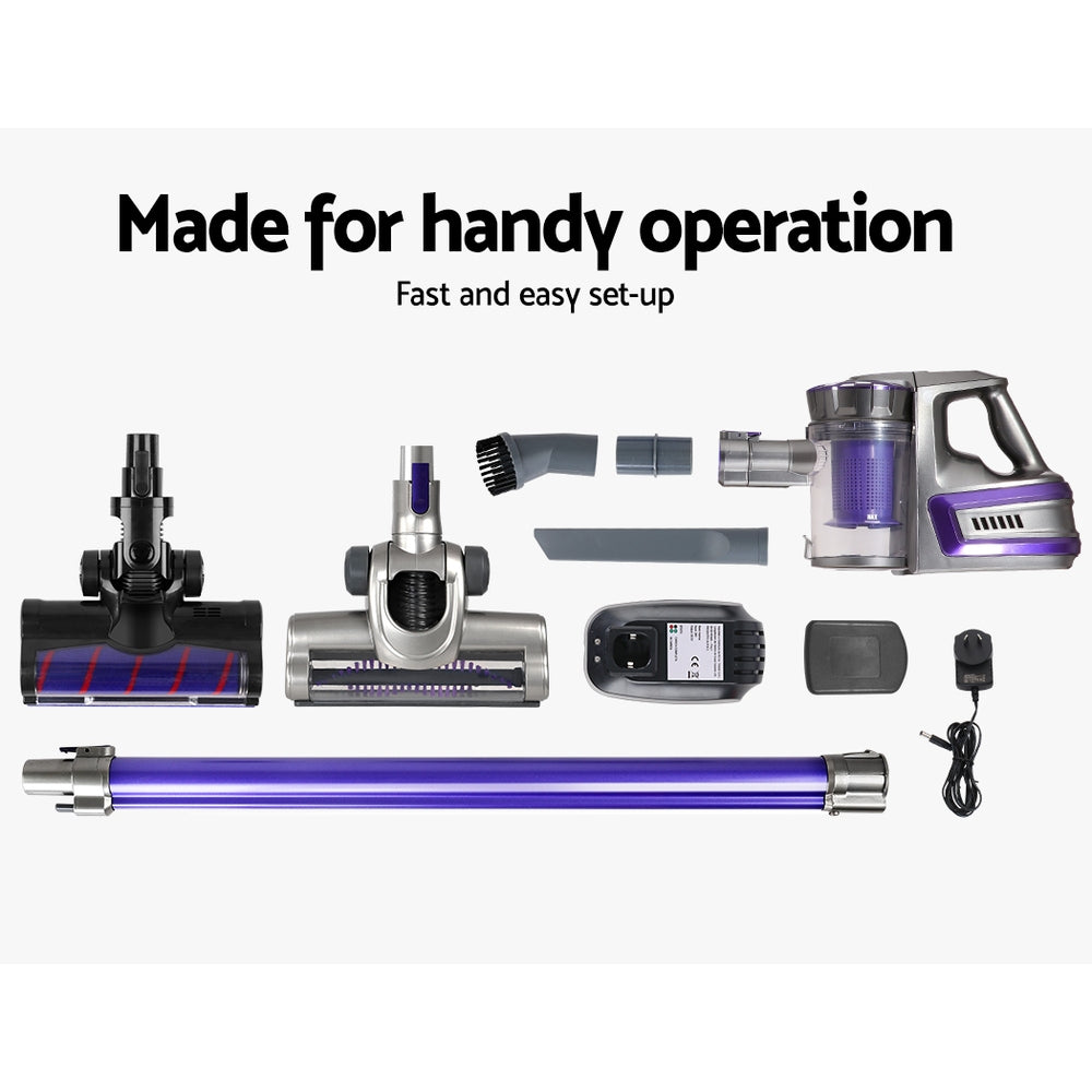 Devanti Cordless Stick Vacuum Cleaner with Motorized Roller Brush - 150W Purple