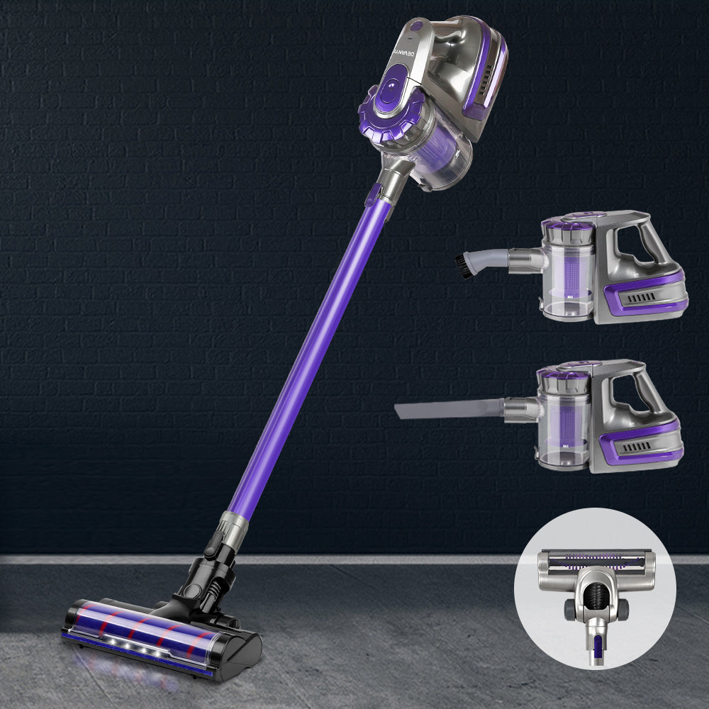 Devanti Cordless Stick Vacuum Cleaner with Motorized Roller Brush - 150W Purple