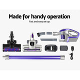 Devanti Cordless 150W Handstick Vacuum Cleaner with Motorized Roller Brush - Purple and Grey - Close-Up Angle