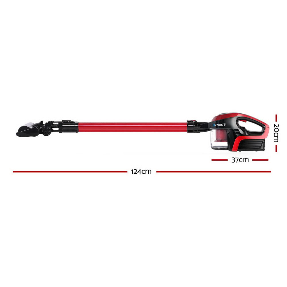 Devanti 150W Cordless Handstick Vacuum Cleaner with Motorized Roller - Red & Black
