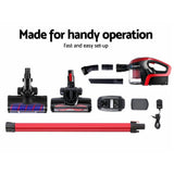 Devanti 150W Cordless Handstick Vacuum Cleaner with Motorized Roller - Red & Black - Close-Up Angle