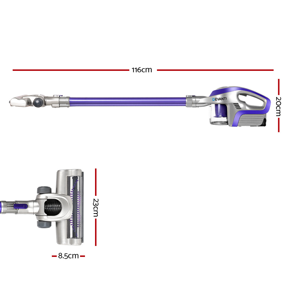 Devanti Cordless Handstick Vacuum Cleaner with HEPA Filter - Lightweight Purple 150W
