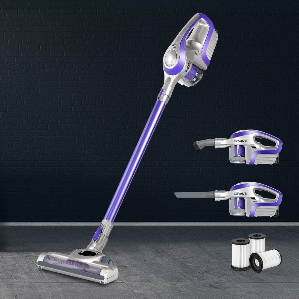 Devanti Cordless Handstick Vacuum Cleaner with HEPA Filter - Lightweight Purple 150W