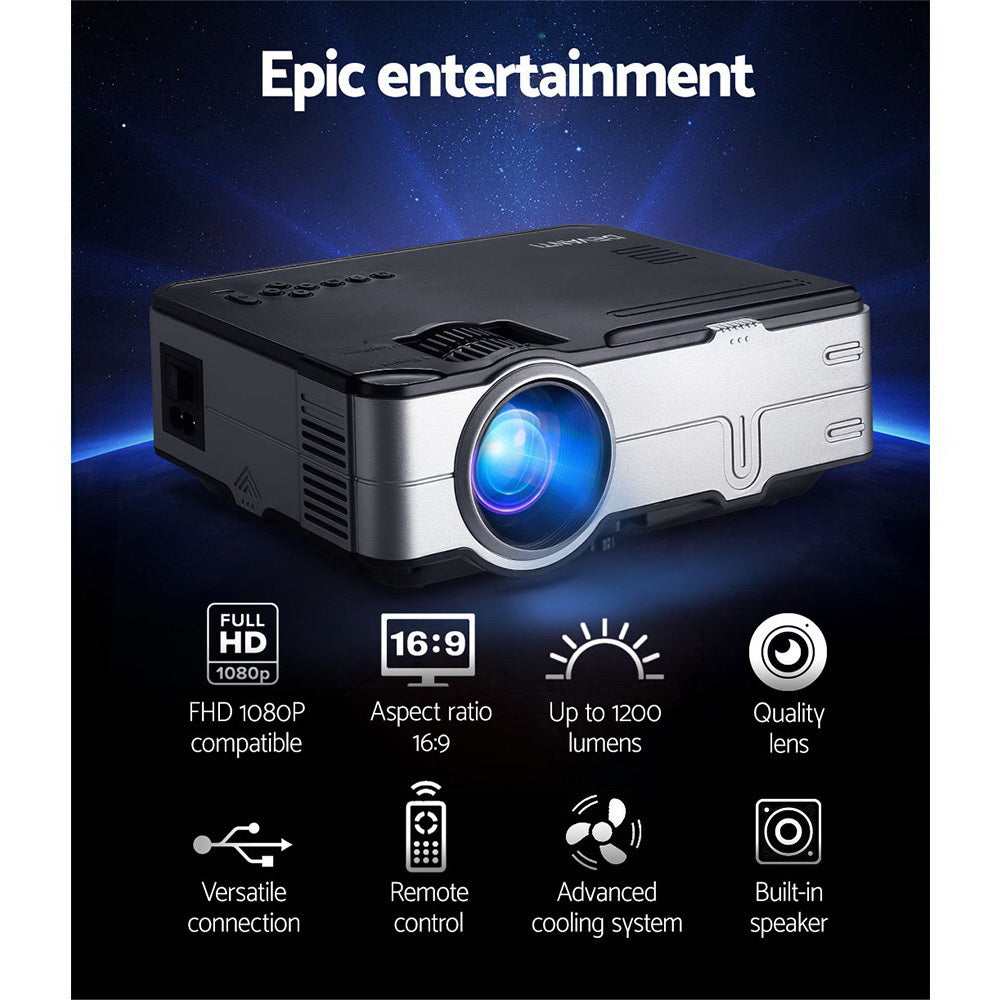 Portable Devanti HD 1080P Mini Projector for Home Theater - 1200 Lumens with USB, VGA, and Remote Control