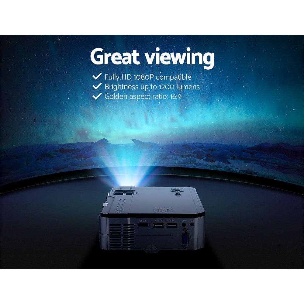 Portable Devanti HD 1080P Mini Projector for Home Theater - 1200 Lumens with USB, VGA, and Remote Control