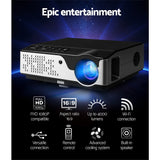 Devanti Portable HD 1080P Video Projector with Wi-Fi, 4000 Lumens Home Theater System in Black