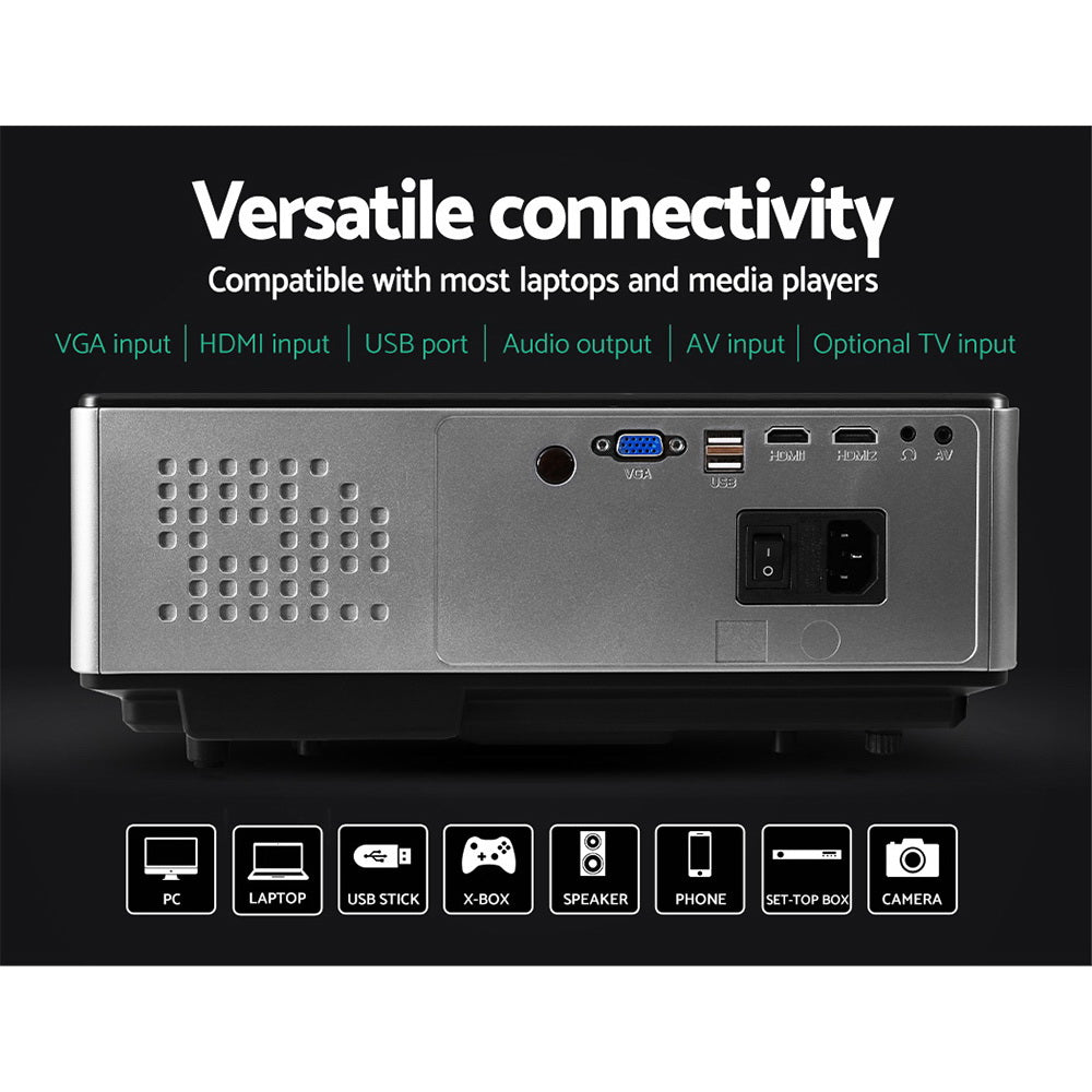 Devanti Portable HD 1080P Video Projector with Wi-Fi, 4000 Lumens Home Theater System in Black