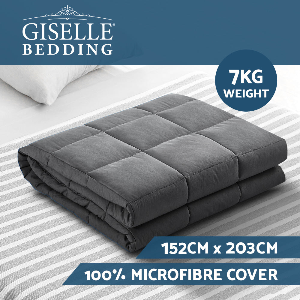 Calming 7KG Weighted Blanket for Adults - Soft Microfibre with Glass Beads for Enhanced Sleep and Anxiety Relief in Dark Grey