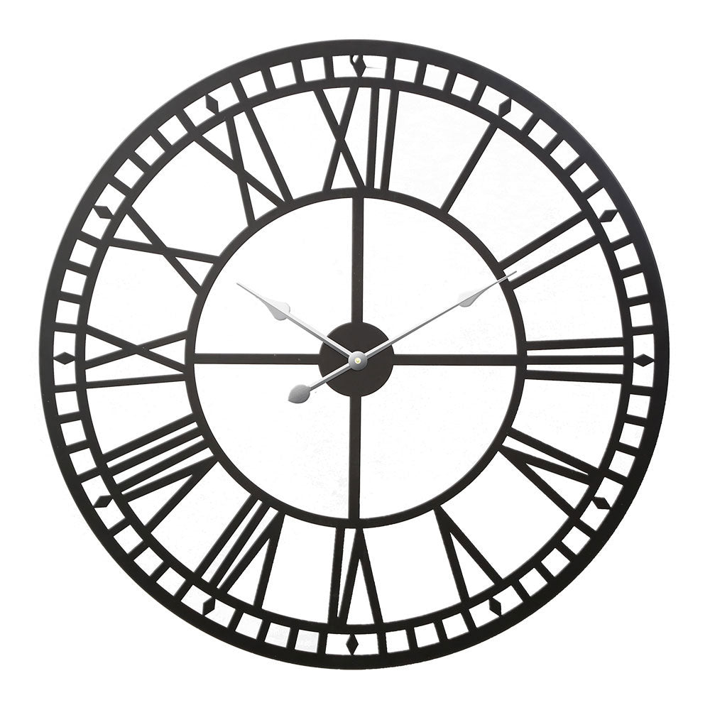 Large Black Metal 80CM Vintage Roman Numeral Wall Clock for Chic Home Decor