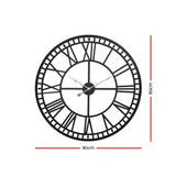 Large Black Metal 80CM Vintage Roman Numeral Wall Clock for Chic Home Decor - Side View