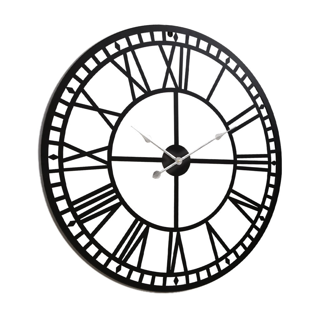 Large Black Metal 80CM Vintage Roman Numeral Wall Clock for Chic Home Decor