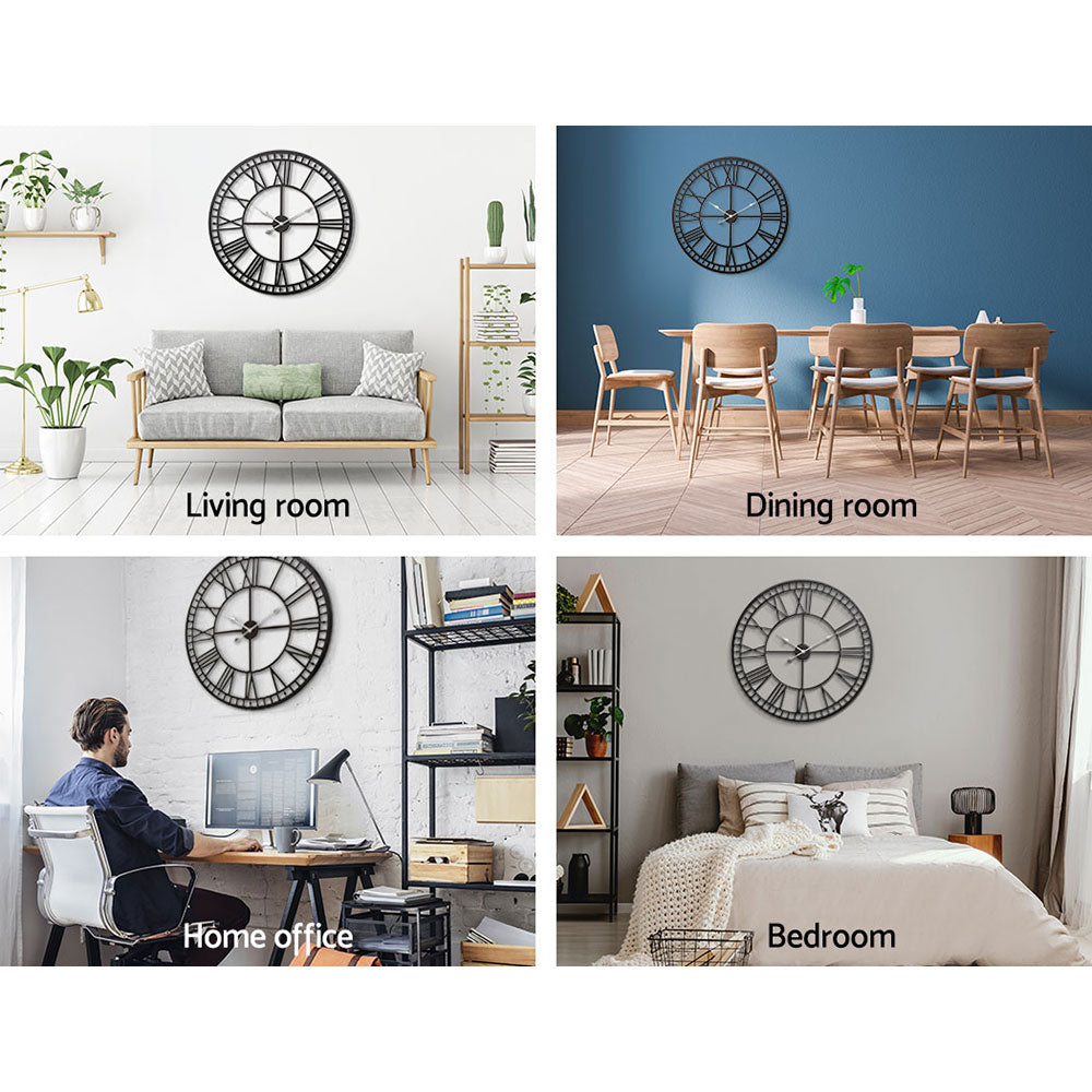 Large Black Metal 80CM Vintage Roman Numeral Wall Clock for Chic Home Decor