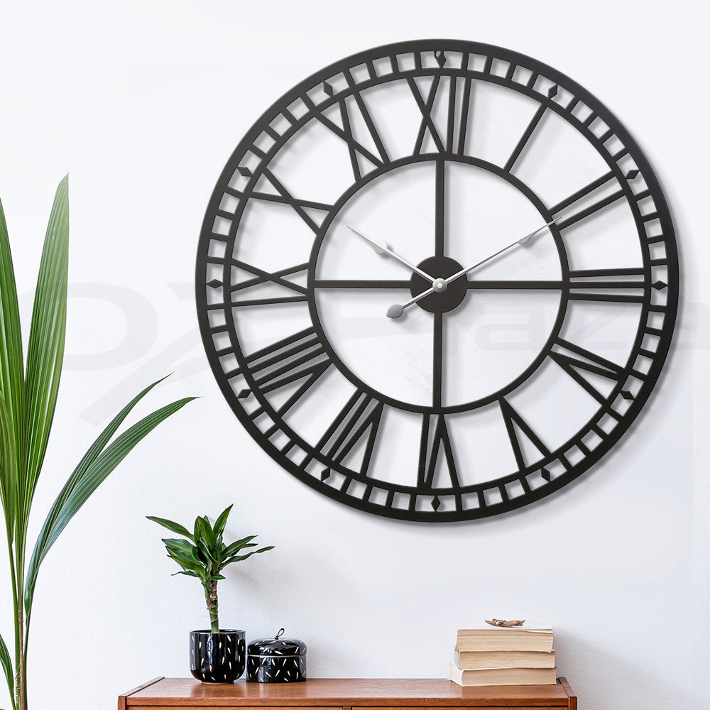 Large Black Metal 80CM Vintage Roman Numeral Wall Clock for Chic Home Decor