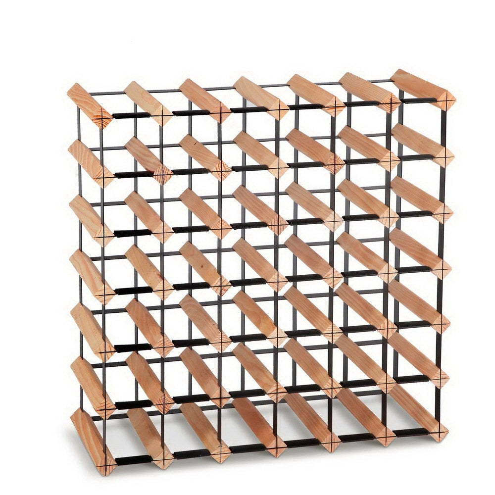 Elegant 42-Bottle Pine Wood Wine Rack with Steel Frame