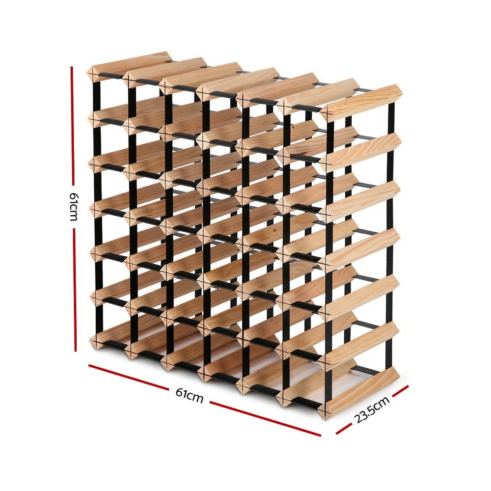 Elegant 42-Bottle Pine Wood Wine Rack with Steel Frame