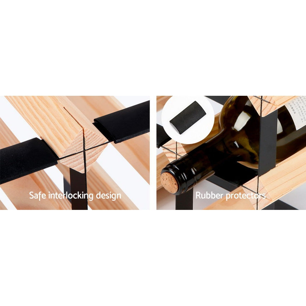Elegant 42-Bottle Pine Wood Wine Rack with Steel Frame