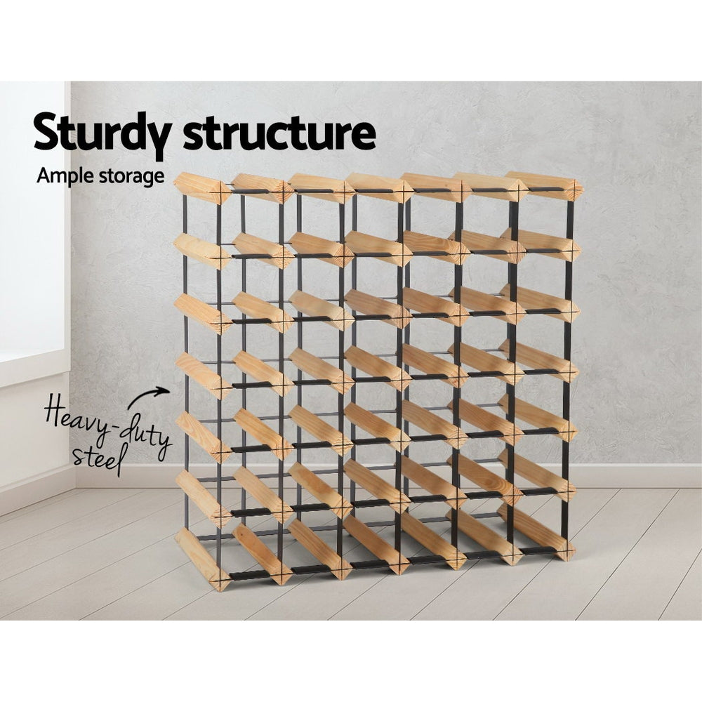 Elegant 42-Bottle Pine Wood Wine Rack with Steel Frame
