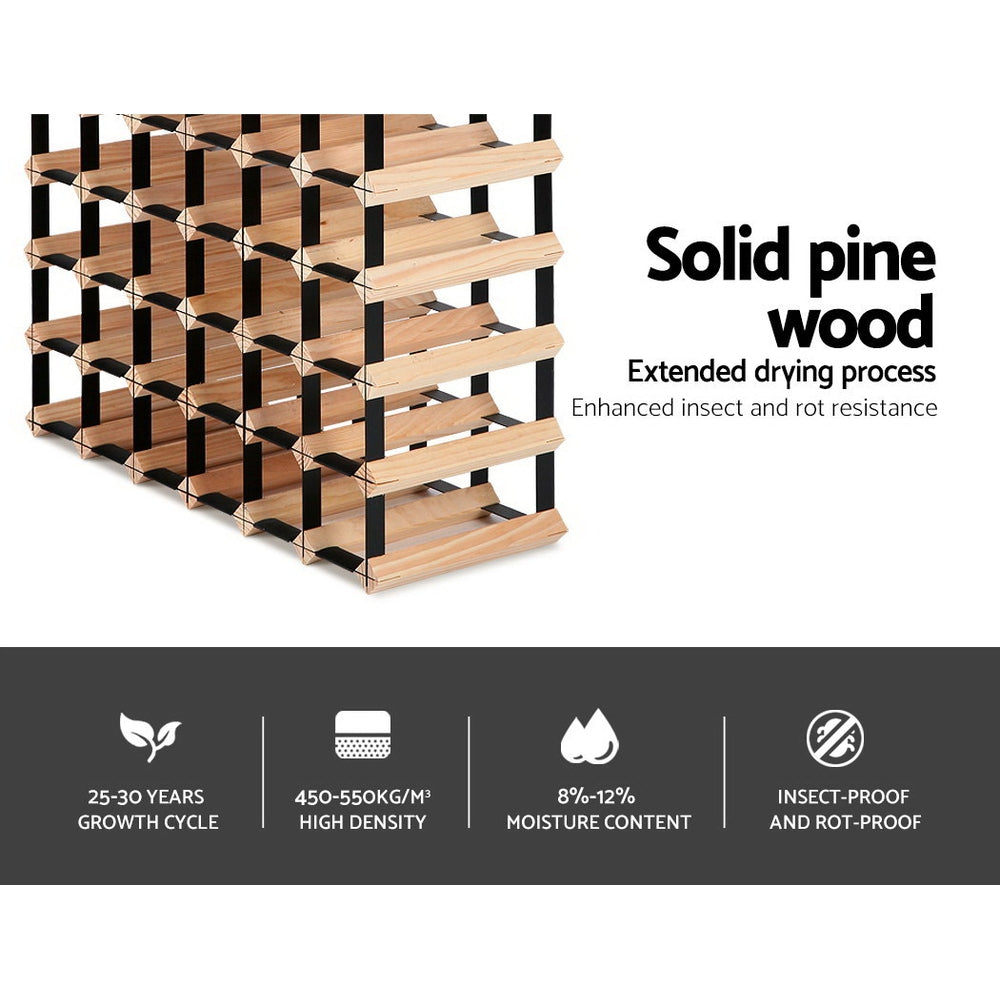 Elegant 42-Bottle Pine Wood Wine Rack with Steel Frame