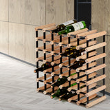 Elegant 42-Bottle Pine Wood Wine Rack with Steel Frame - Close-Up Angle