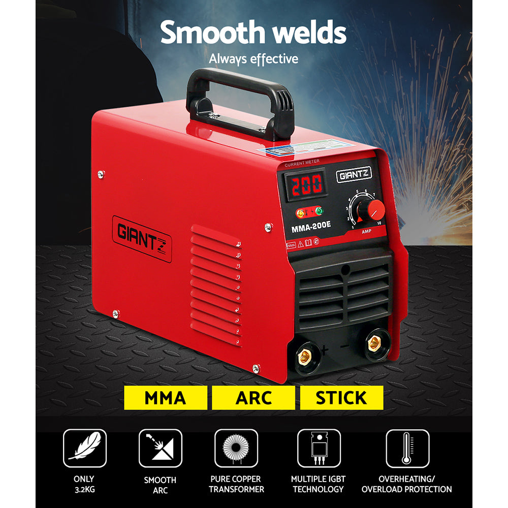 Giantz 200A Portable IGBT Inverter MMA Welder with Digital Display and Safety Features
