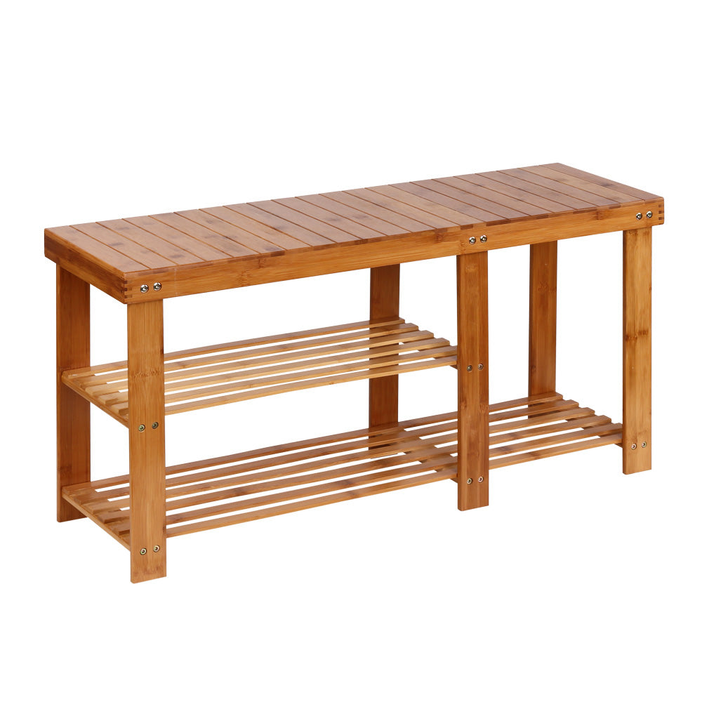 Eco-Friendly Bamboo Shoe Storage Bench with Dual Rack Design
