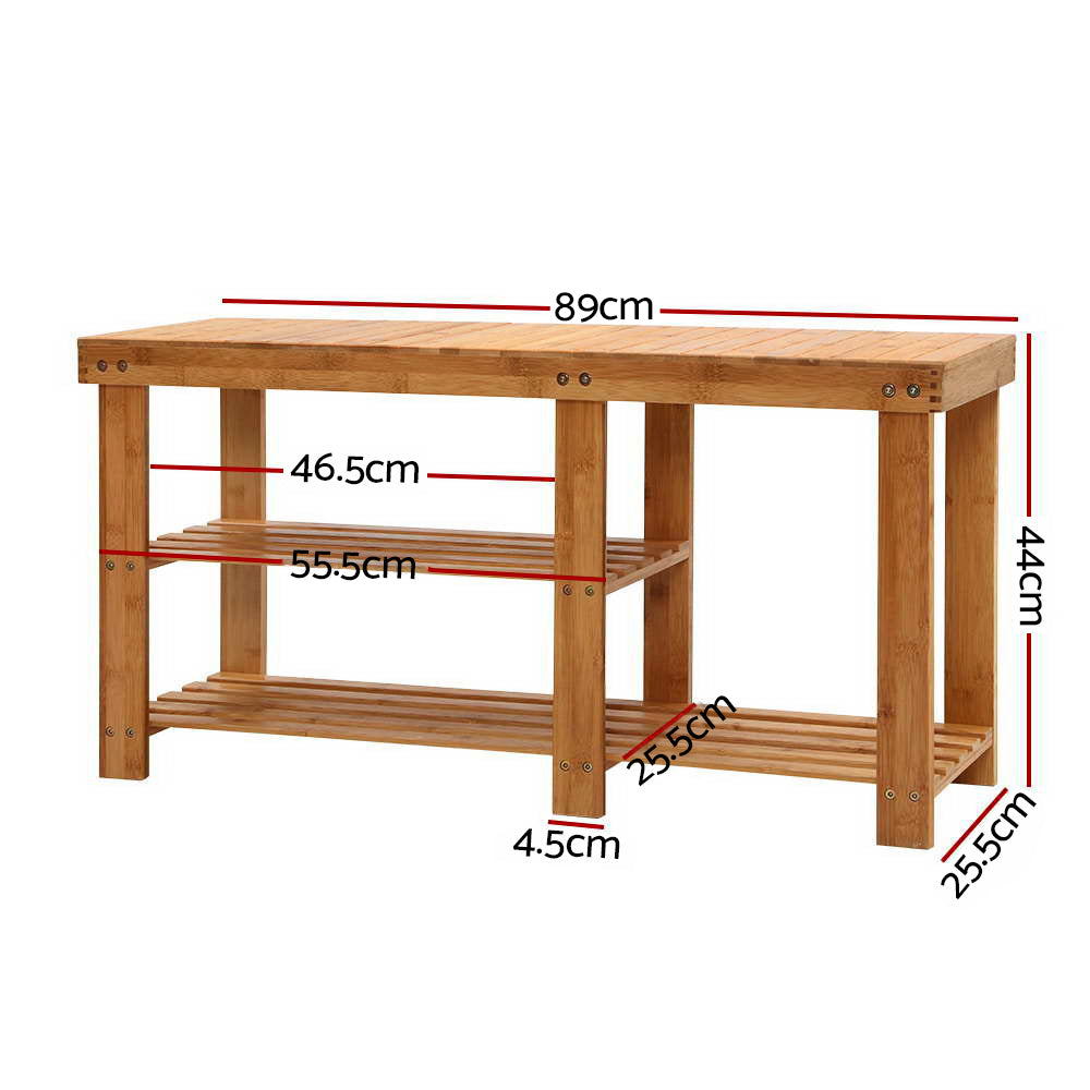 Eco-Friendly Bamboo Shoe Storage Bench with Dual Rack Design