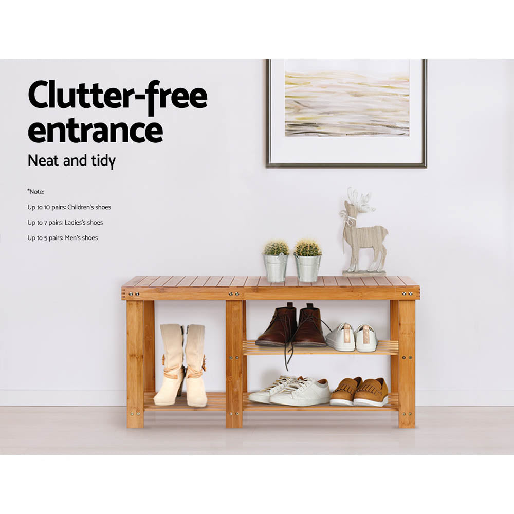 Eco-Friendly Bamboo Shoe Storage Bench with Dual Rack Design