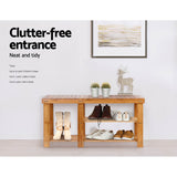 Eco-Friendly Bamboo Shoe Storage Bench with Dual Rack Design - Rear View