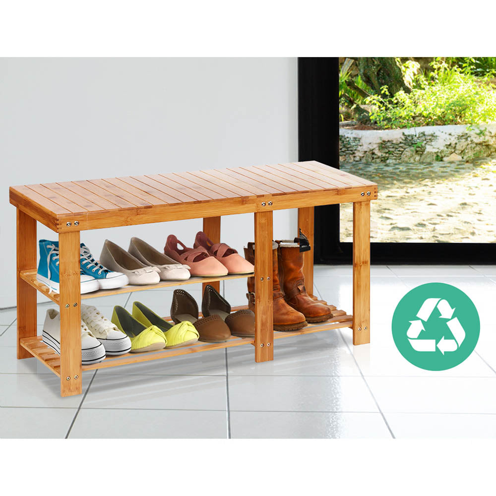Eco-Friendly Bamboo Shoe Storage Bench with Dual Rack Design