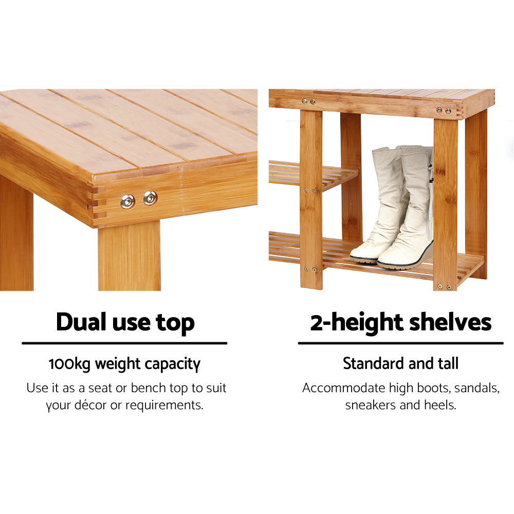 Eco-Friendly Bamboo Shoe Storage Bench with Dual Rack Design