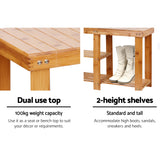 Eco-Friendly Bamboo Shoe Storage Bench with Dual Rack Design - Low Angle