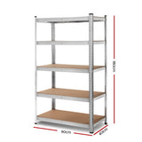 Heavy-Duty 5-Tier Steel Storage Rack - 1.8M Adjustable Garage Shelving Unit - Silver - Front View