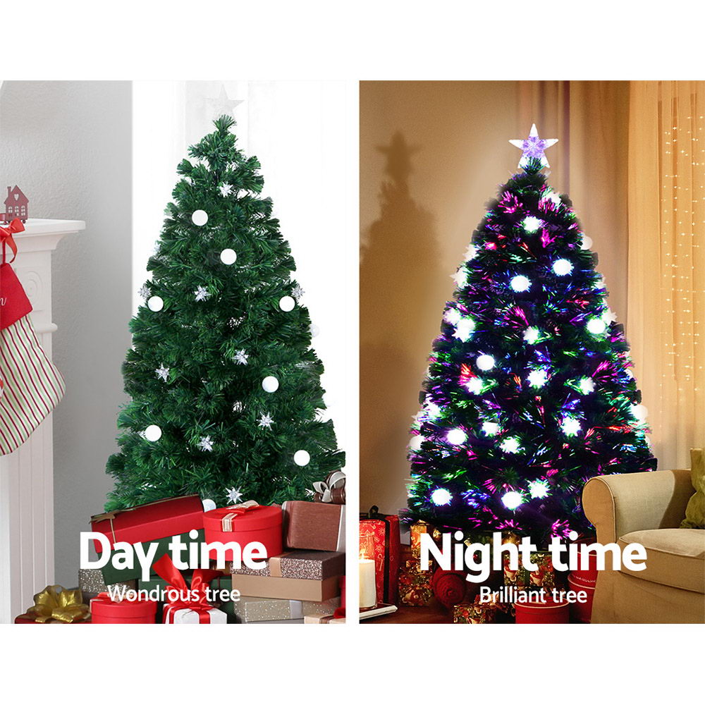 Festive Glow 5FT 1.5M LED Christmas Tree with Fibre Optic Lights and Decorations