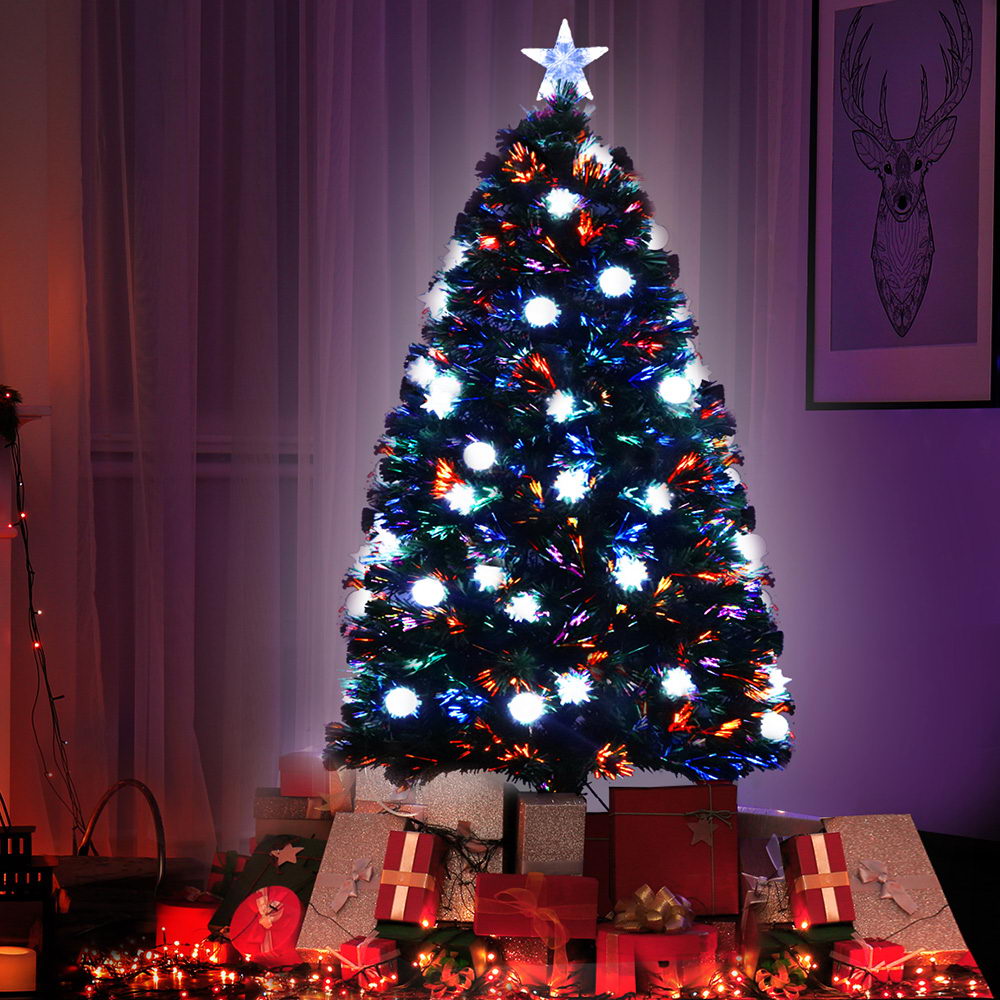 Festive Glow 5FT 1.5M LED Christmas Tree with Fibre Optic Lights and Decorations