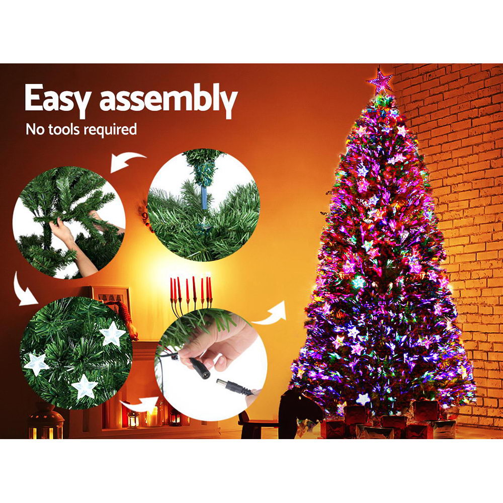 Jingle Jollys 8FT LED Optic Fiber Christmas Tree with Multi-Color Lights