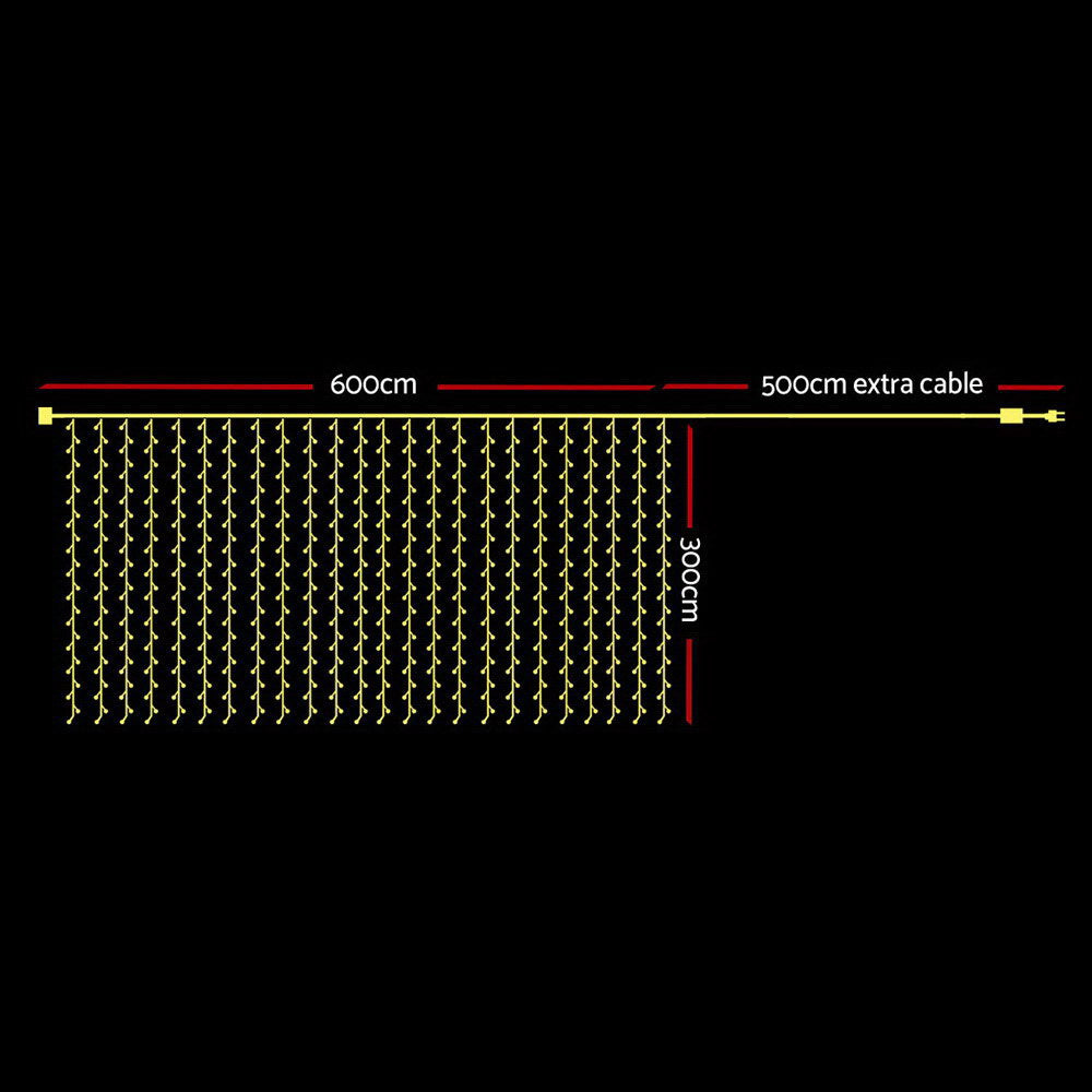 Festive Glow 600LED Warm White Christmas Curtain Lights 6X3M