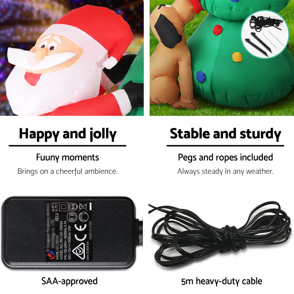 Festive Inflatable Santa Caught in the Act with Dog - 1.8M Christmas Decor