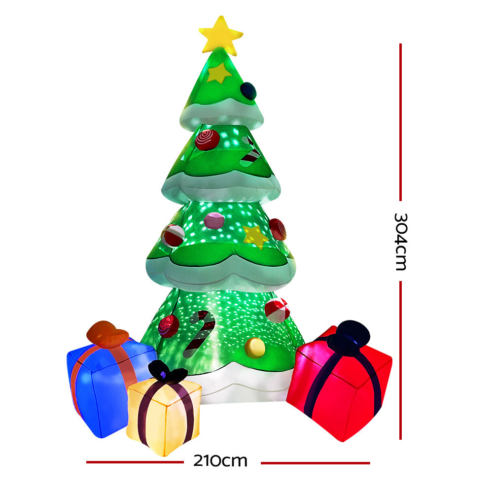 Jingle Jollys 3M Christmas Inflatable Tree with Colorful LED Lights and Laser Projection for Outdoor Holiday Decor