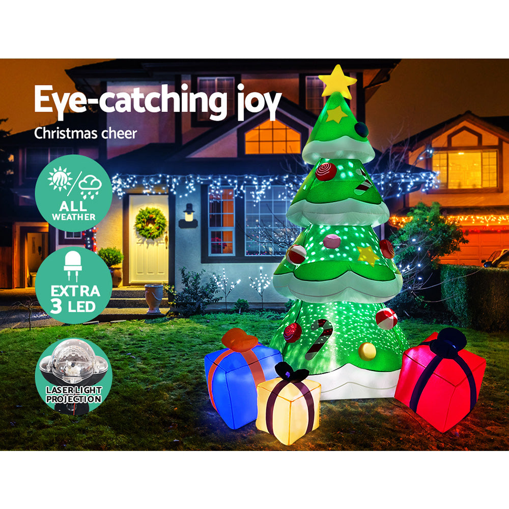 Jingle Jollys 3M Christmas Inflatable Tree with Colorful LED Lights and Laser Projection for Outdoor Holiday Decor