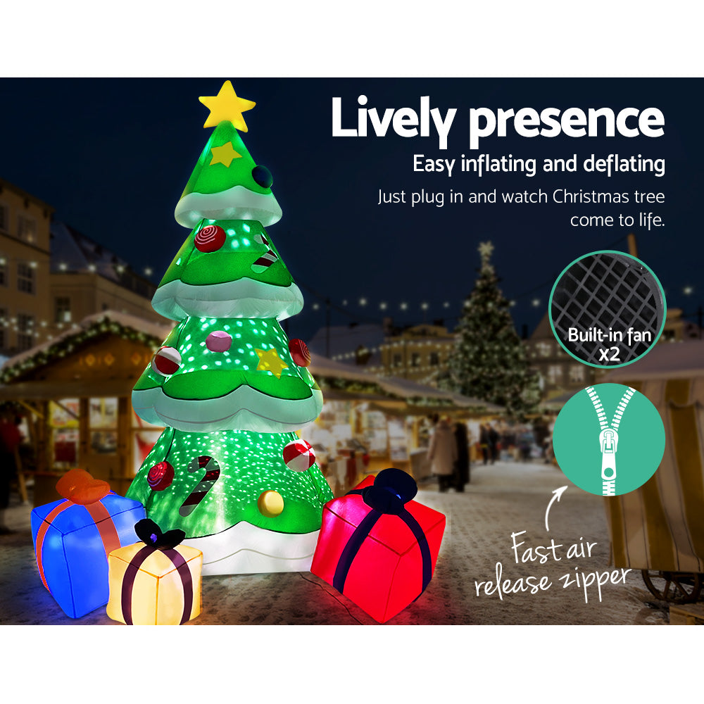 Jingle Jollys 3M Christmas Inflatable Tree with Colorful LED Lights and Laser Projection for Outdoor Holiday Decor