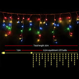 Jingle Jollys 500 LED Multicolour Icicle Lights - 20M Outdoor Fairy String for Christmas, Parties, and Weddings - Front View